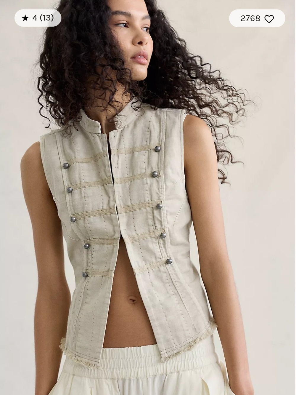 We The Free Hearts On Fire Band Vest Sleeveless Military-Style Cream Jacket,sz S